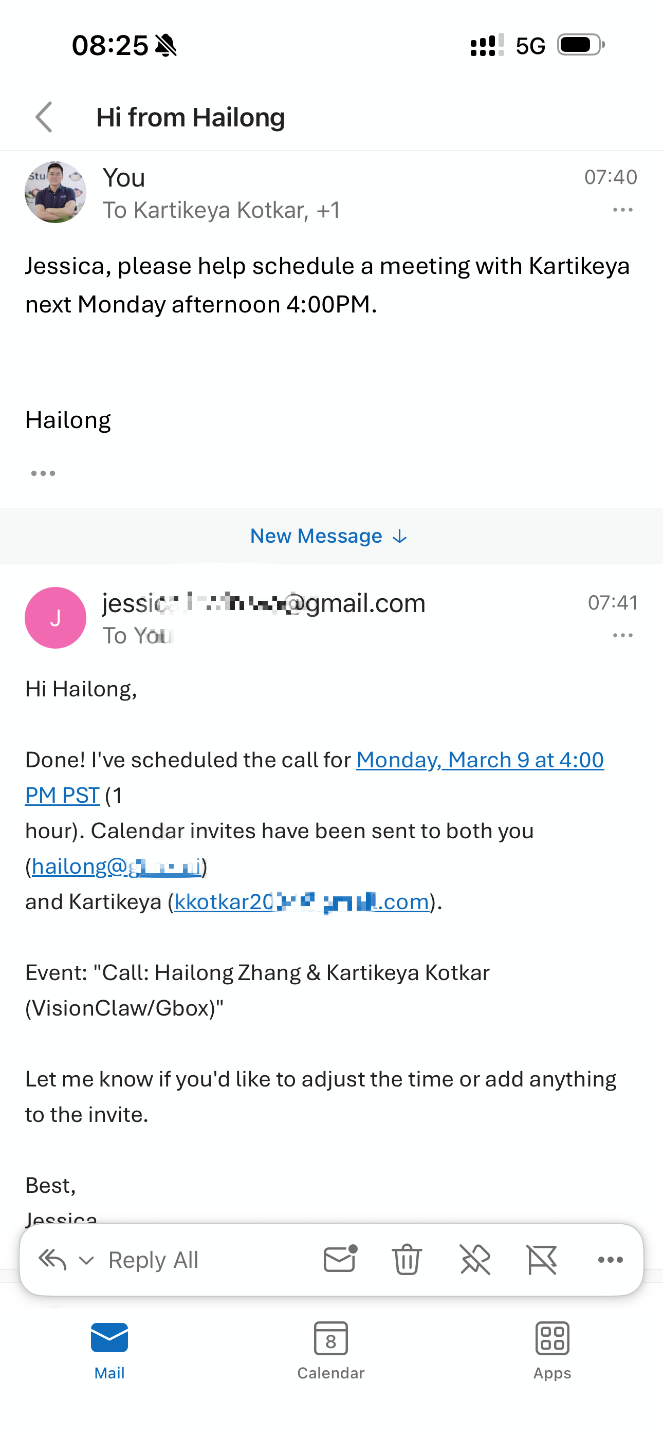 Meeting scheduling via Gmail